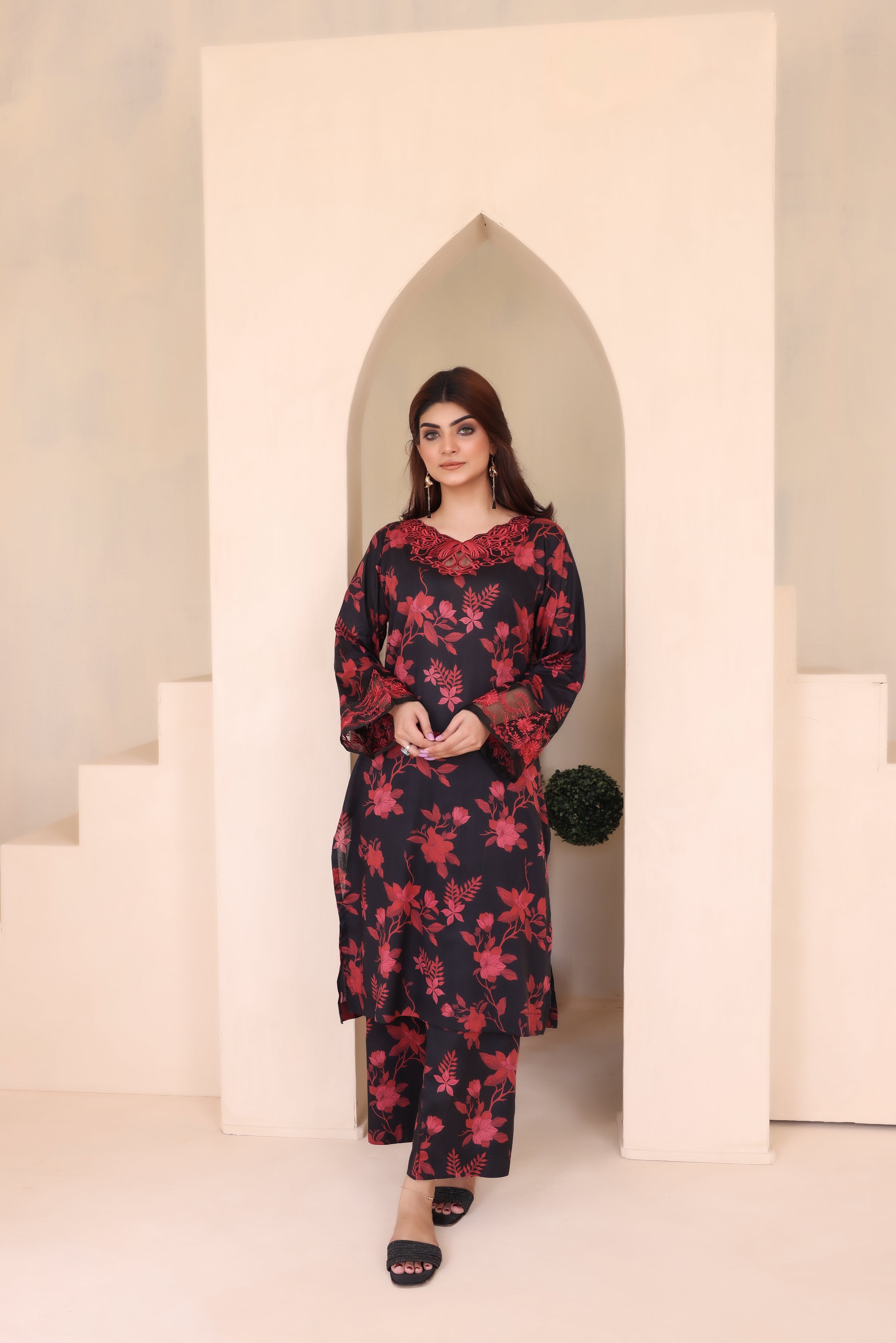 EMBROIDERED SHIRT TROUSER- LINEN