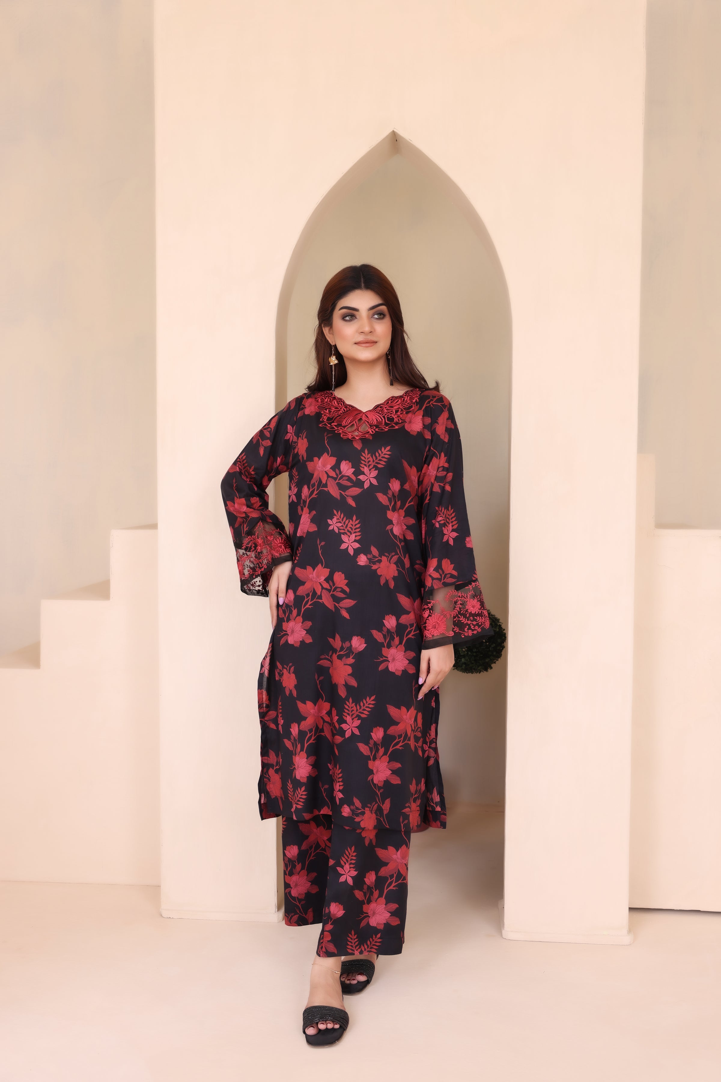 EMBROIDERED SHIRT TROUSER- LINEN