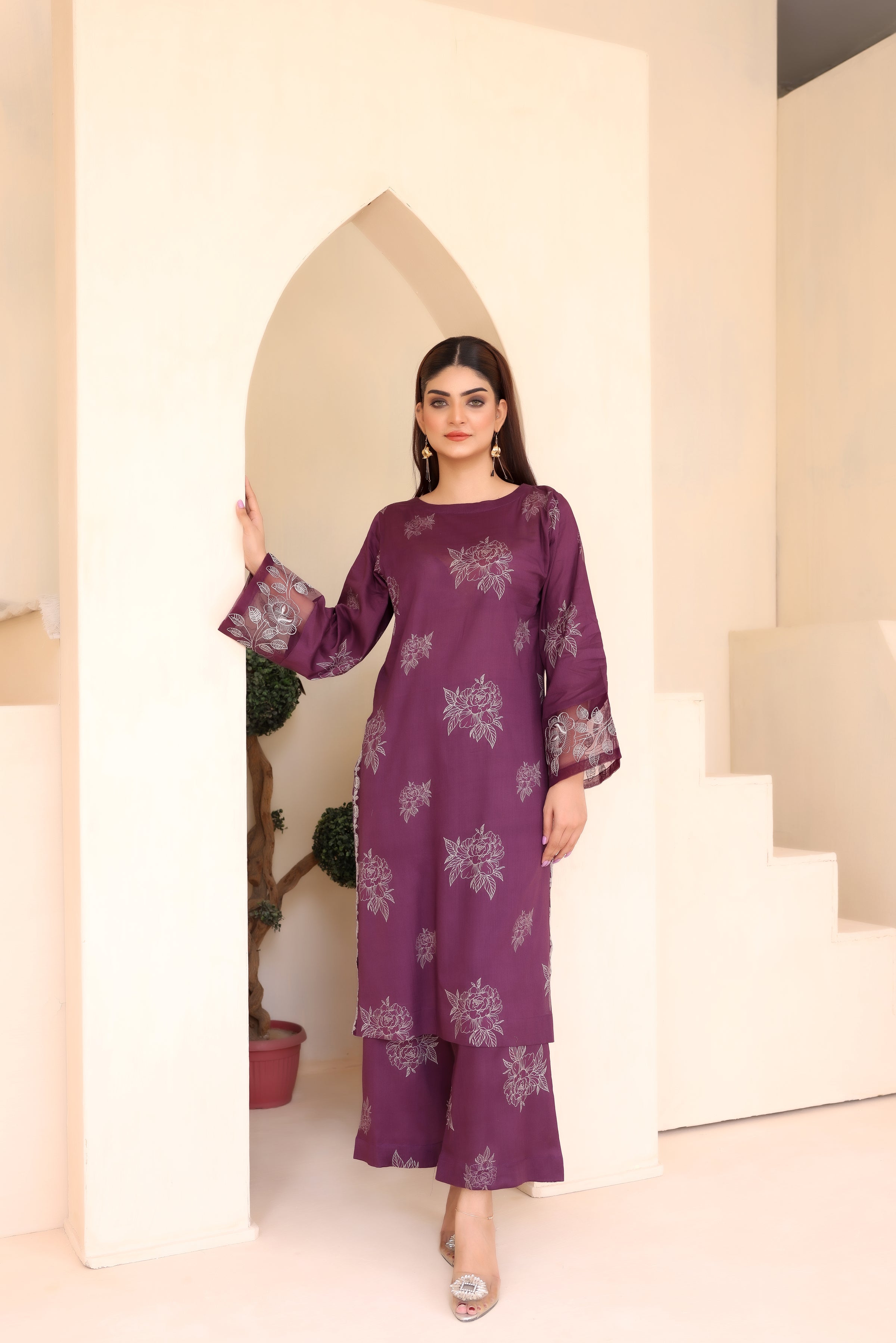 EMBROIDERED SHIRT TROUSER - LAWN