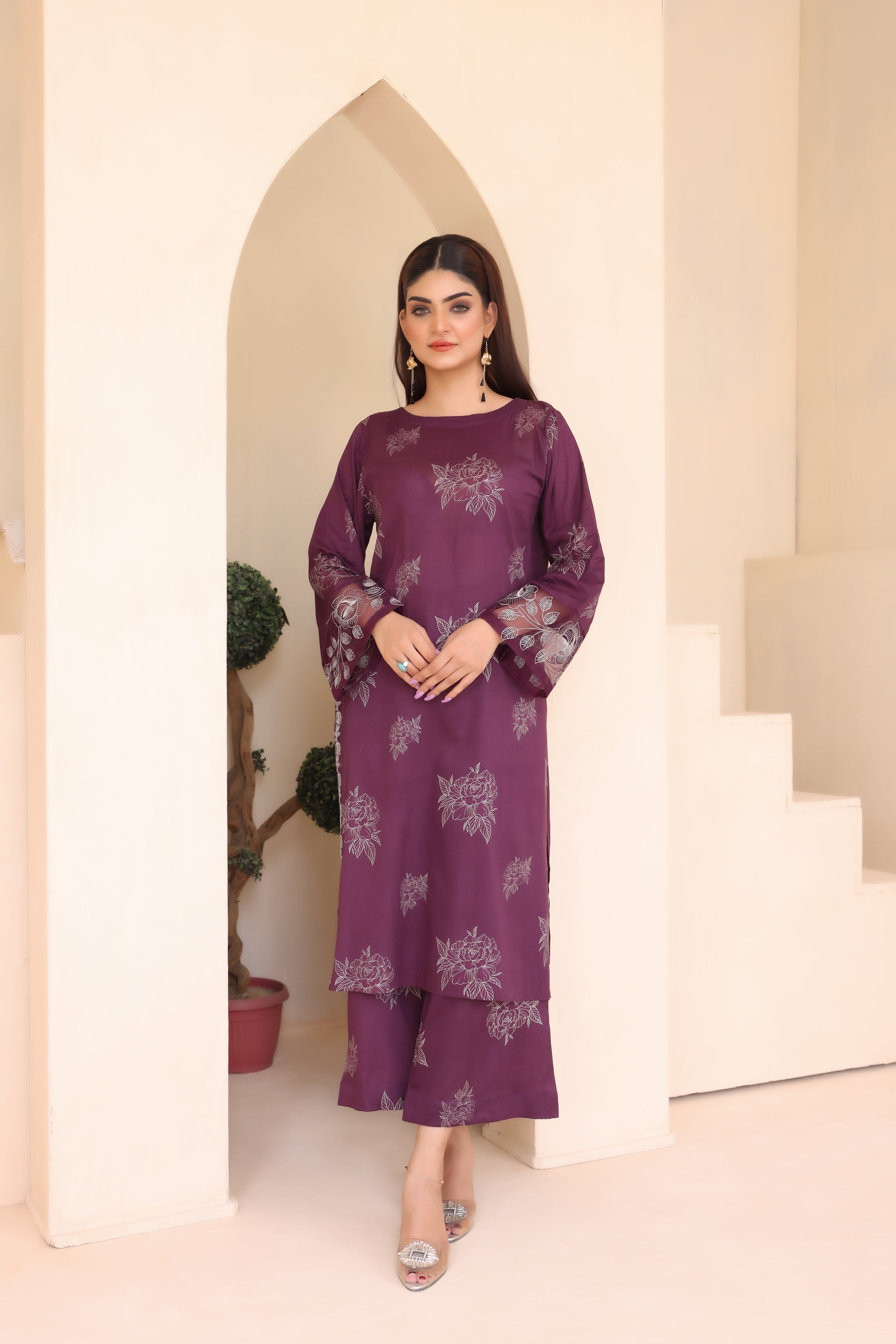 EMBROIDERED SHIRT TROUSER - LAWN