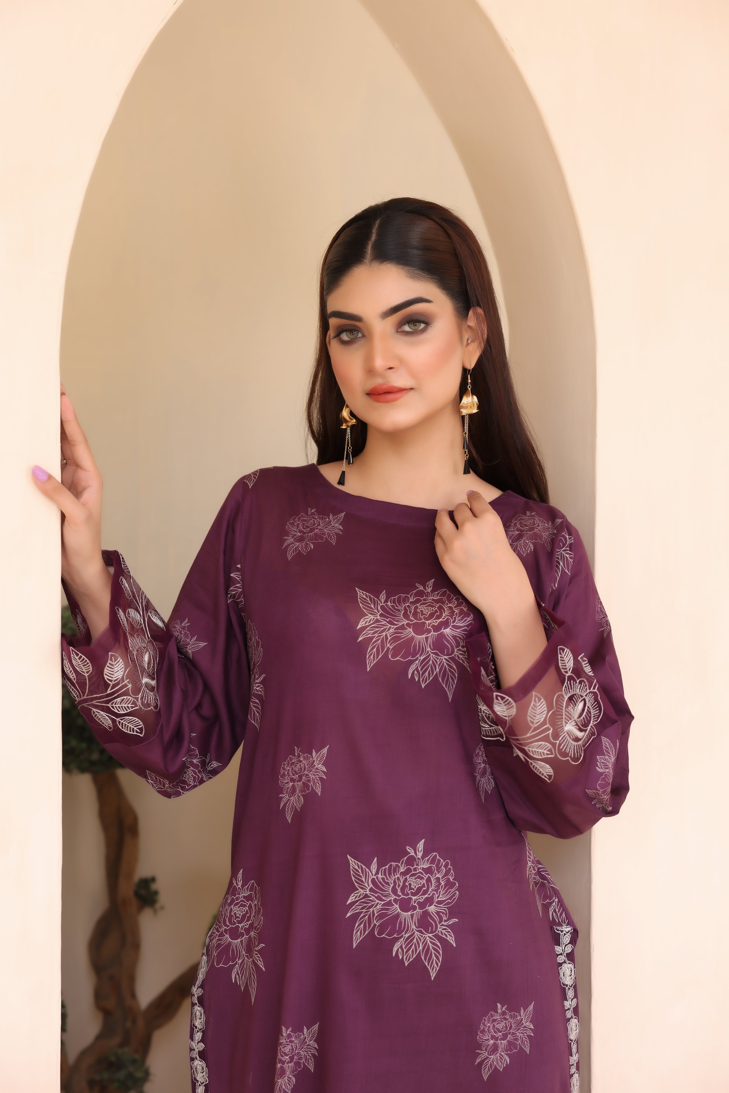 EMBROIDERED SHIRT TROUSER - LAWN