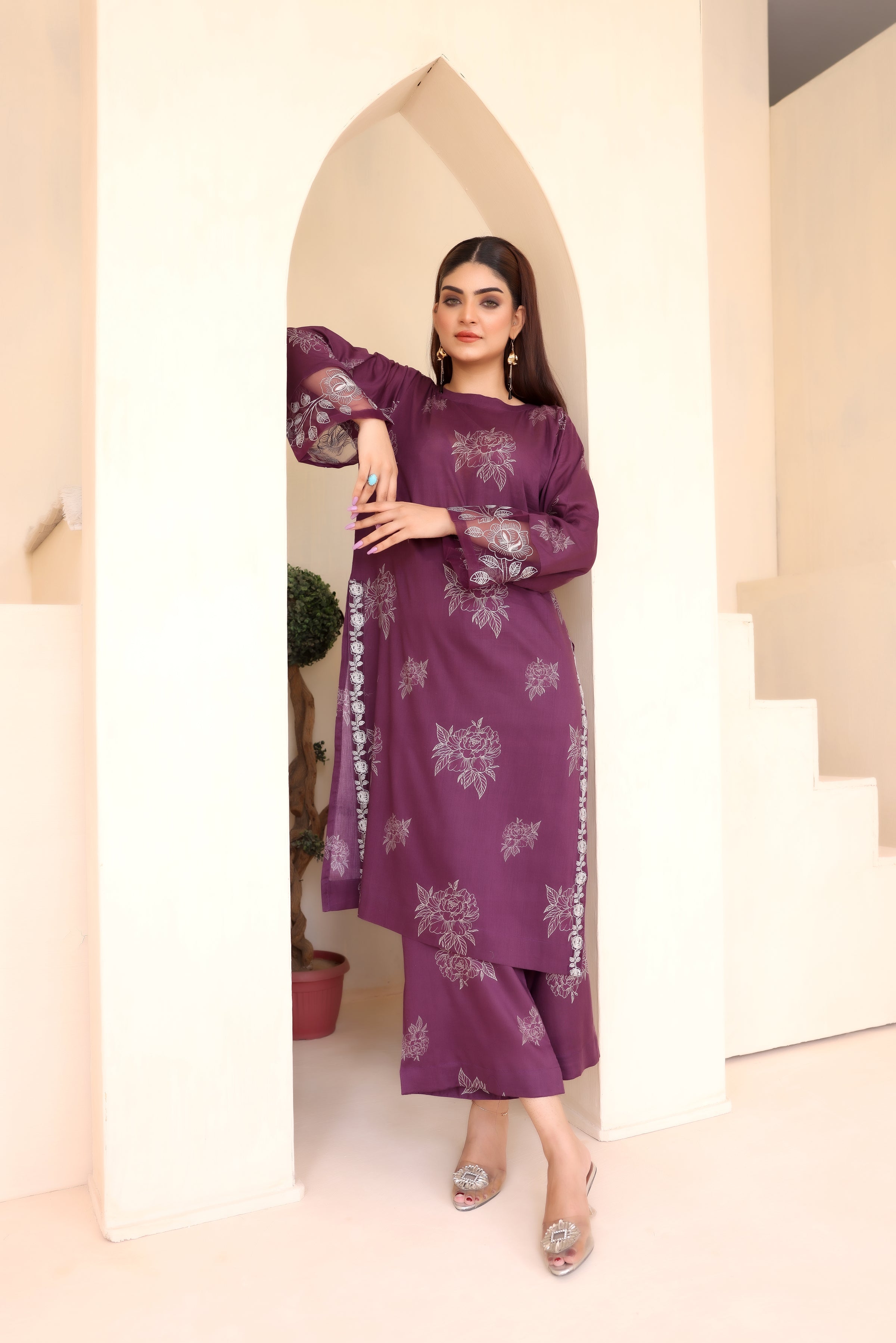 EMBROIDERED SHIRT TROUSER - LAWN