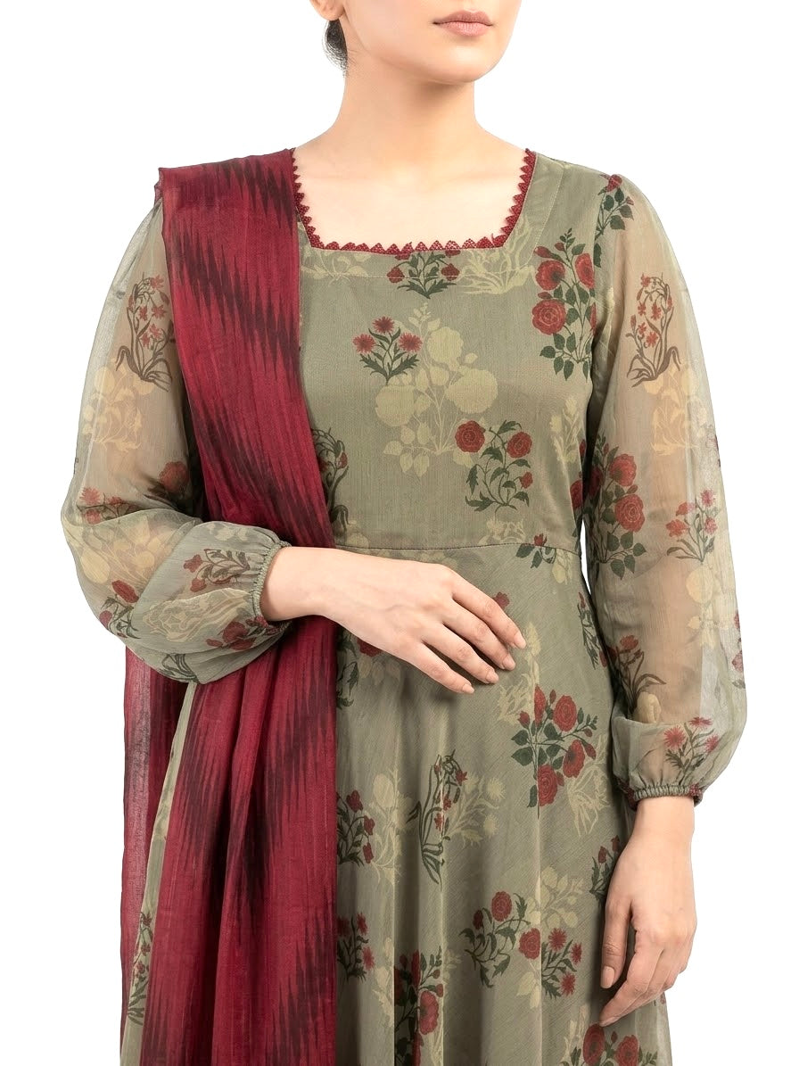 PRINTED CHIFFON FROCK with Dupatta