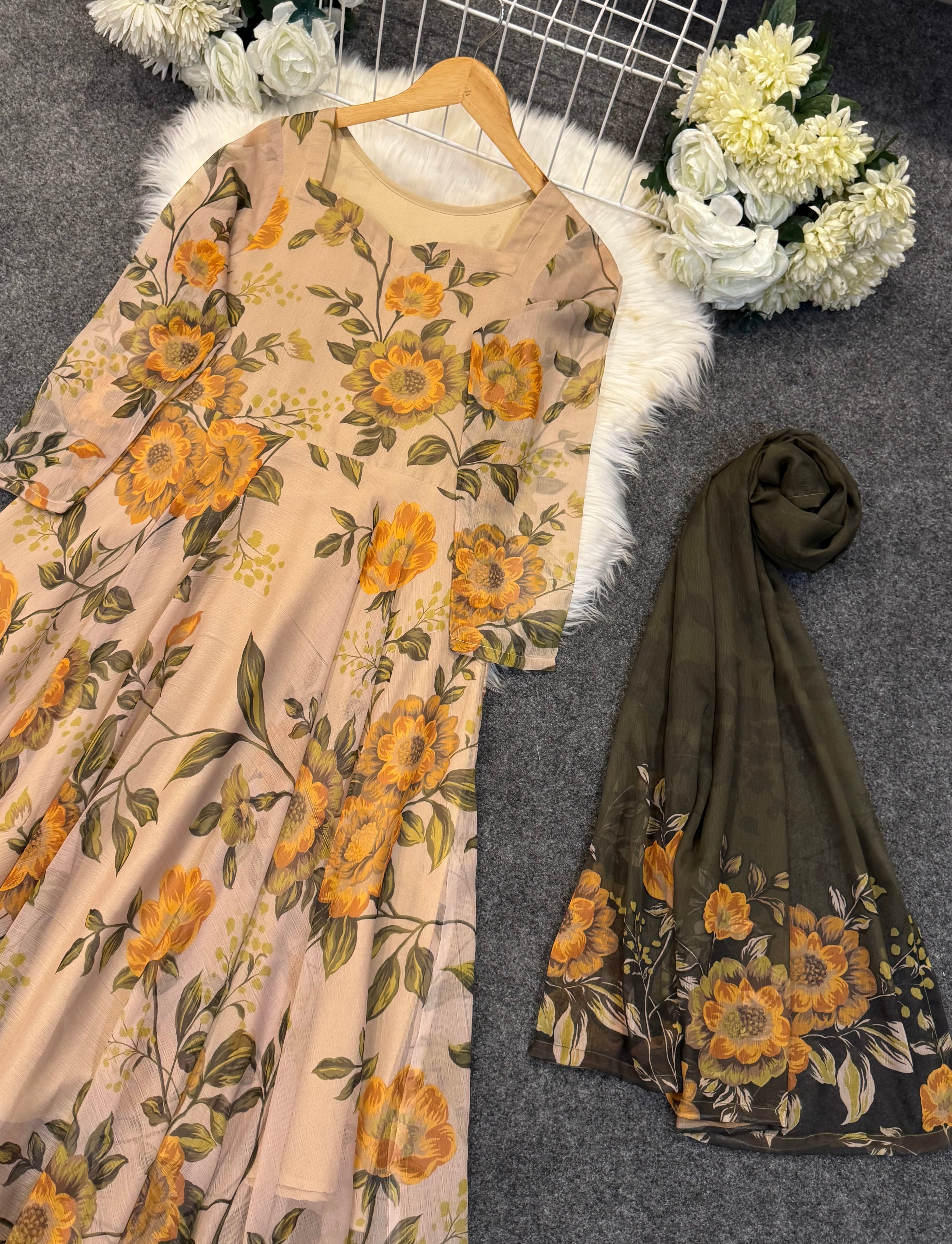 PRINTED CHIFFON FROCK with Dupatta