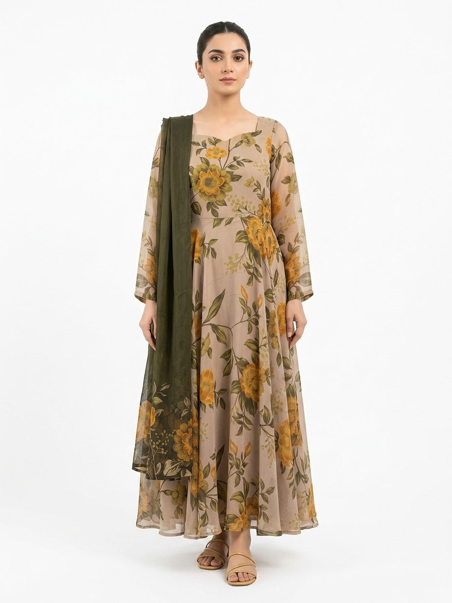 PRINTED CHIFFON FROCK with Dupatta