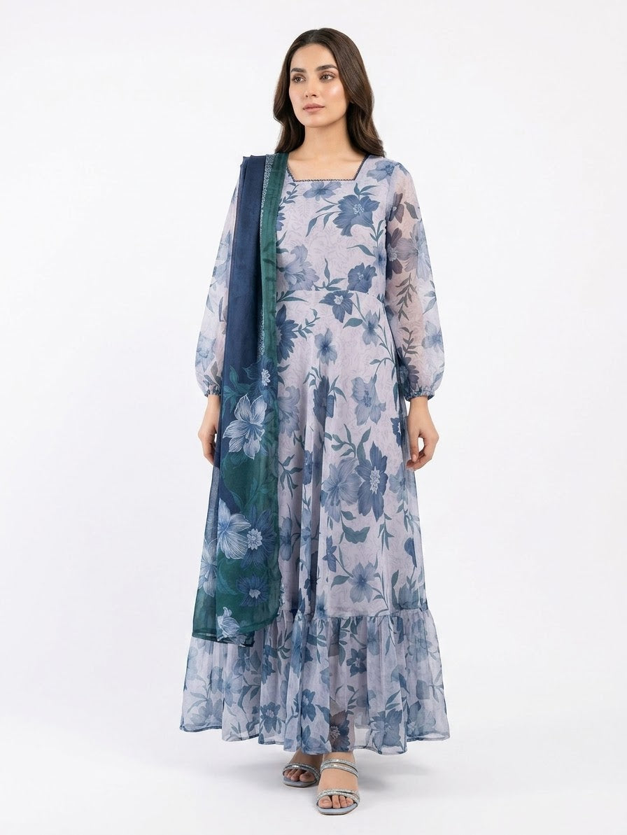 PRINTED CHIFFON FROCK with Dupatta