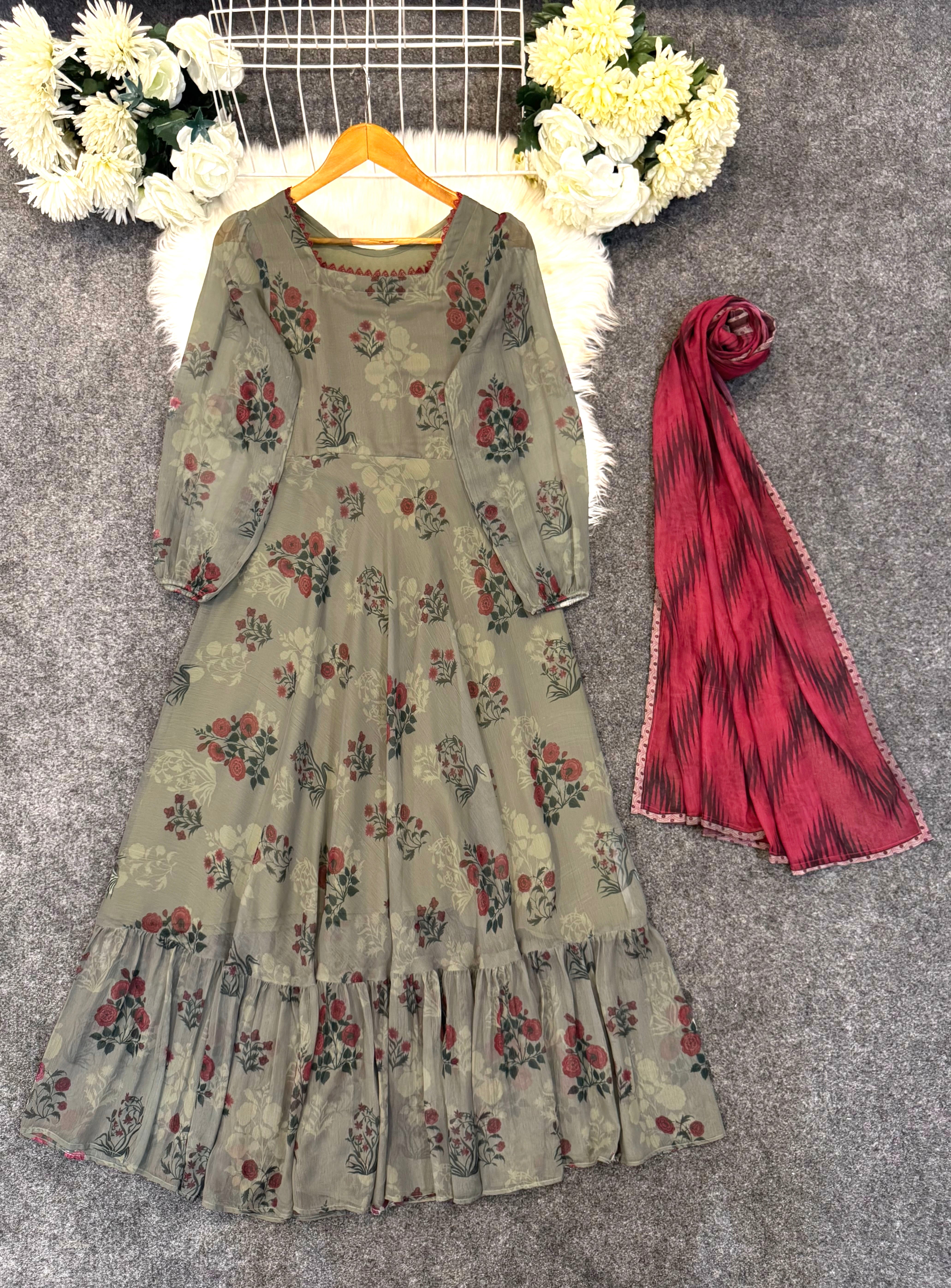PRINTED CHIFFON FROCK with Dupatta