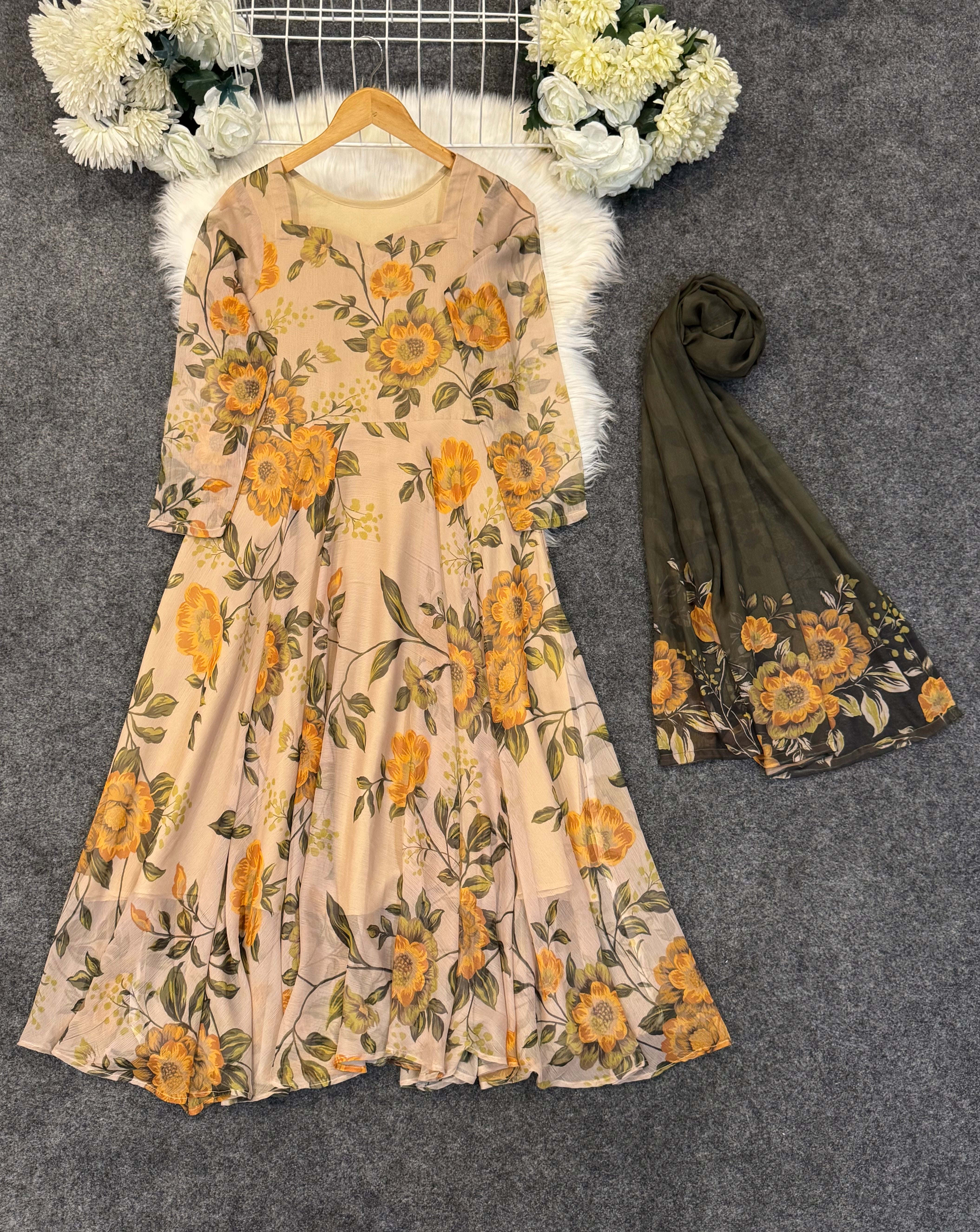 PRINTED CHIFFON FROCK with Dupatta