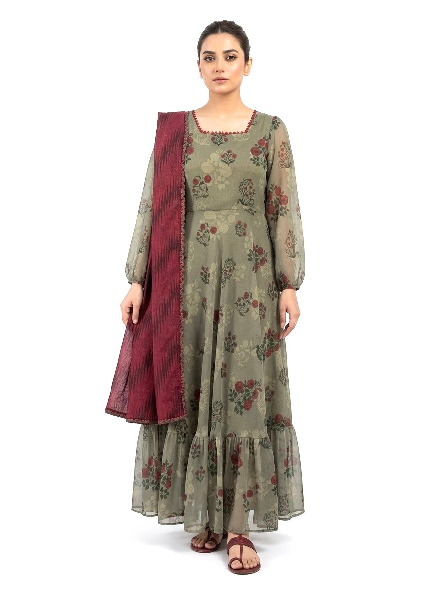 PRINTED CHIFFON FROCK with Dupatta