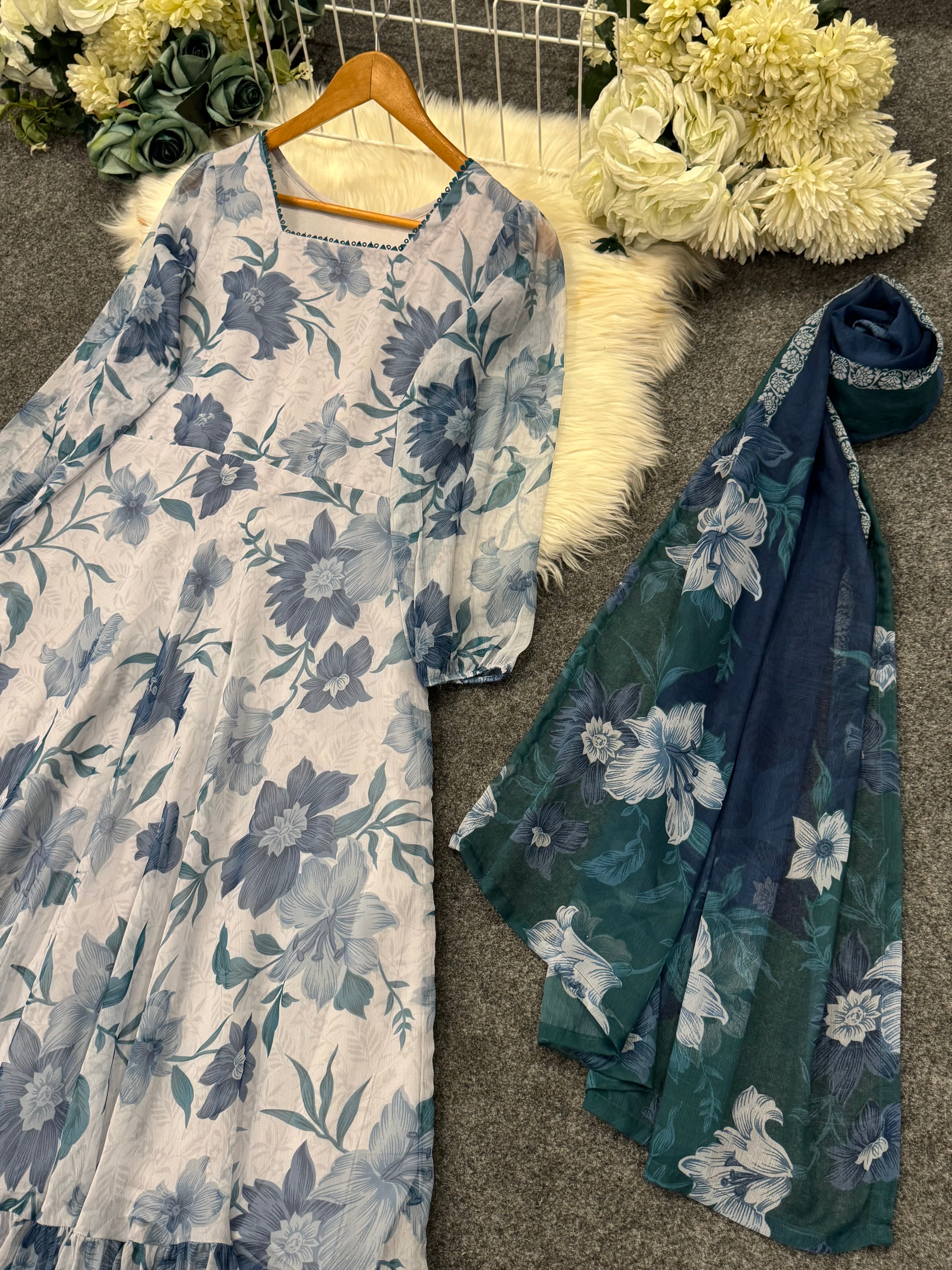 PRINTED CHIFFON FROCK with Dupatta